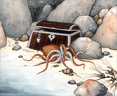 Treasure chest and octupus